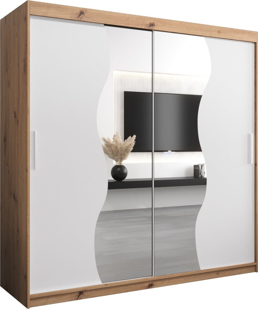 Kleiderschrank, Schiebetürenschrank Schlafzimmer, Schrank mit Spiegel MADRYT 200 cm