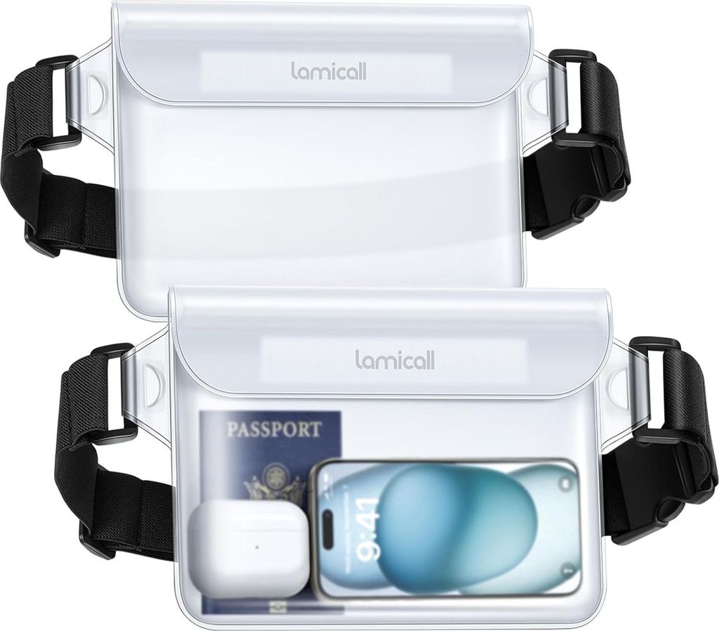 2 Stück IPX8 Wasserdichte Taille Dry Bag mit Verstellbarem Riemen - Geeignet für Strand Schwimmen Bootfahren Angeln Kajakfahren - Transparent