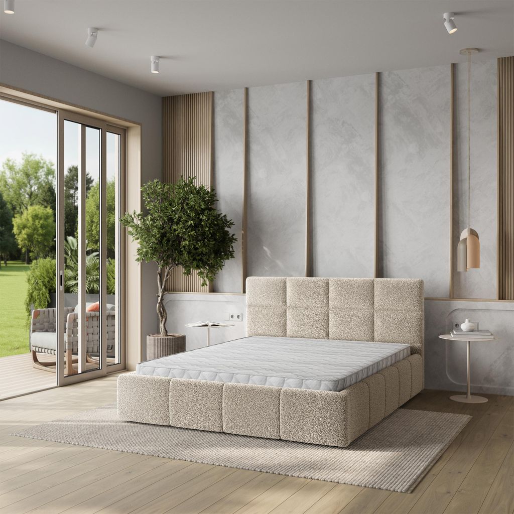 Masseno Polsterbett COMO 160x200 cm, Polsterbett mit Bettkästen -Beige, QUELLE 05