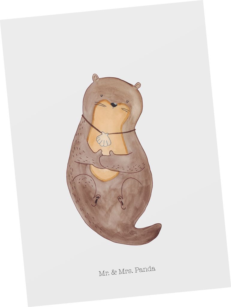 Mr. & Mrs. Panda Postkarte Otter Muschel - Weiß - Geschenk, Grußkarte, Niedlich, Ansichtskarten, Seeotter, Postkarten, Träumen, Süß, Büro, Fo...