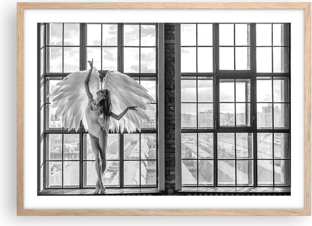 Gerahmtes Poster - Rahmen in heller Eiche - Frau Engel Ansicht - 70x50 cm - Wand Bild - Wanddeko - Wandbilder - Wandposter - Bilderrahmen - Bilder ...