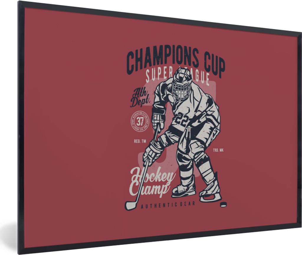 MuchoWow MuchoWow Gerahmtes Poster Eishockey-Schlittschuhe - Sport - Vintage 60x40 cm - Poster mit zchwarzem Bilderrahmen - Printing - Wanddeko...