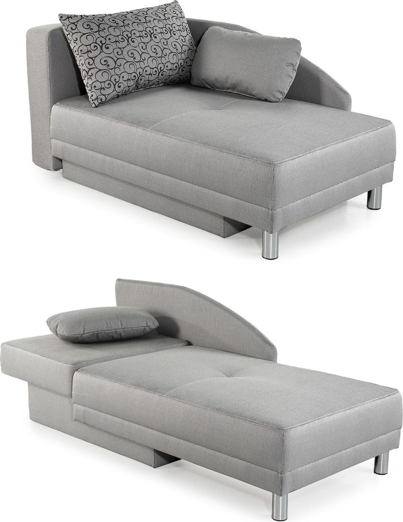 Récamiere-Schlafsofa Federkern Couch Liege Gästebett mit Bettkasten in Hellgrau / 15122
