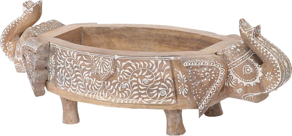 Marrakesch Boho Deko Obstschale Schale aus Holz länglich 48cm lang| Handgeschnitzte Holzschale als Schlüsselschale oder Esstisch Deko auf den Tis...