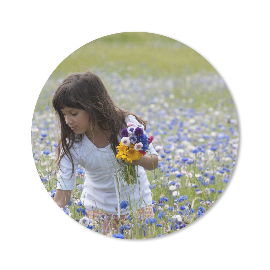 MuchoWow Mauspad Mousepad Mädchen - Blumen - Wiese 50x50 cm - Mousepads - Maus Mat - Pad - Mausunterlage - Vinyl