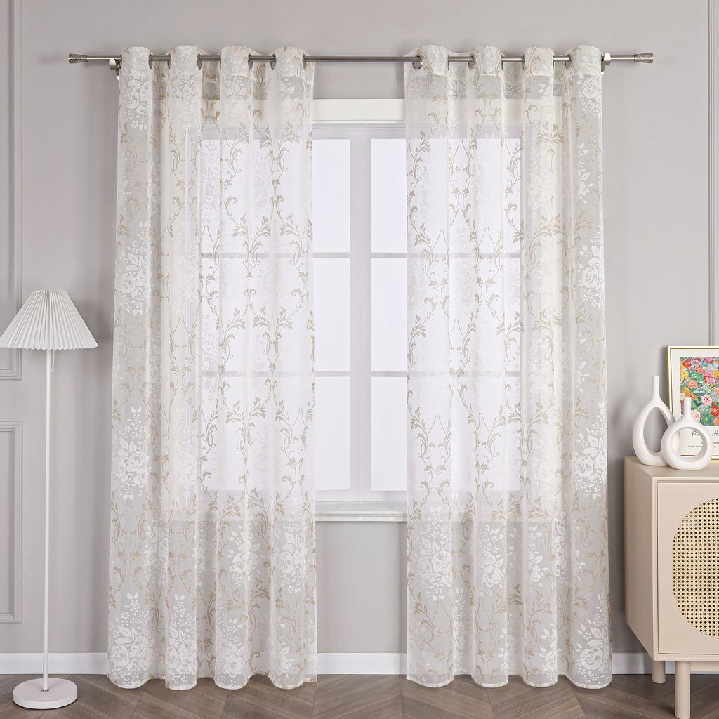 Joyswahl Vorhang Modern Gardinen mit Ösen Ausbrenner Voile Vorhänge Transparent Schlafzimmer Wohnzimmer, Sand HxB 245x140cm, 1 Stück