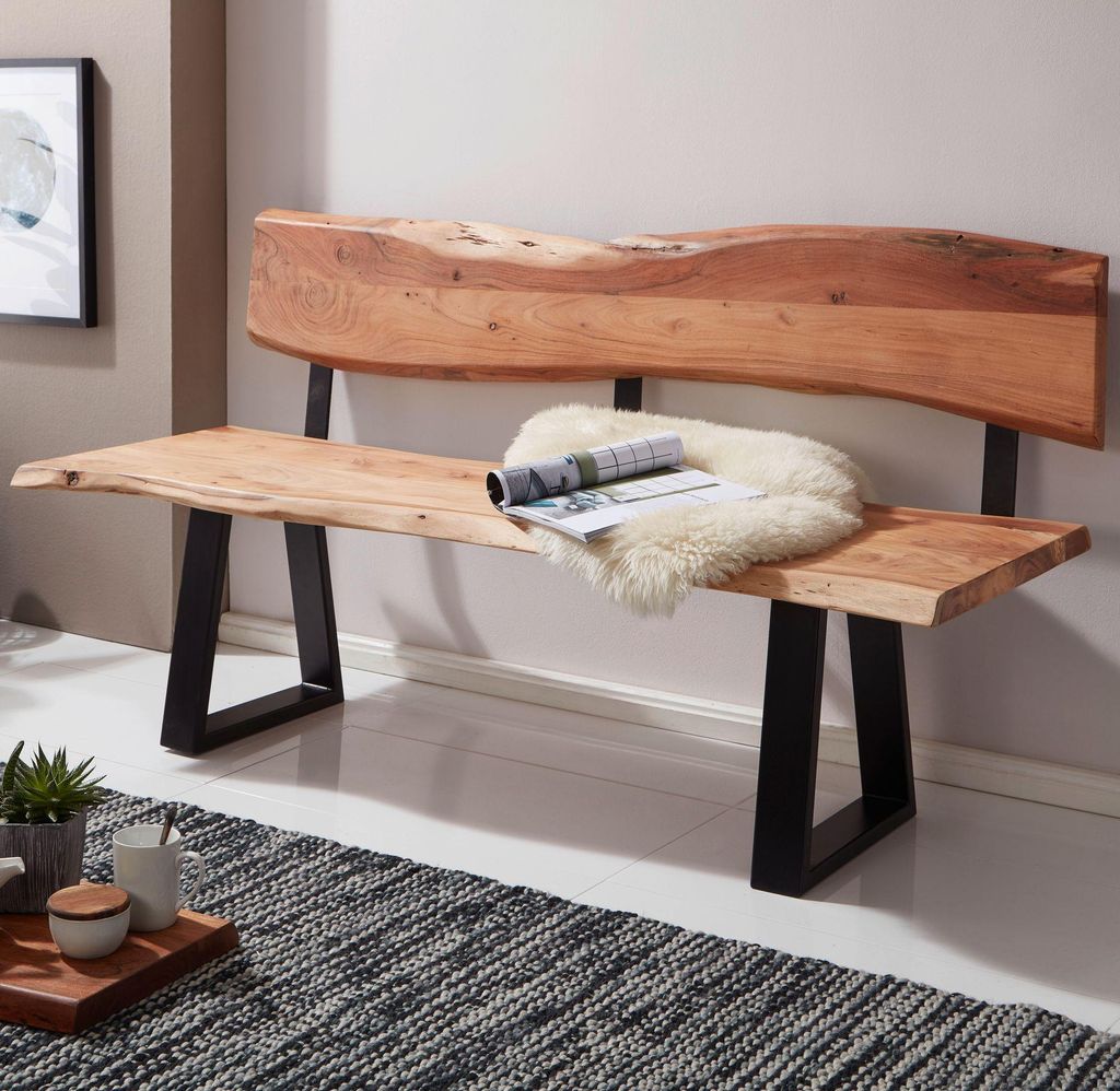 FineBuy Esszimmerbank 160x85,5x60 cm Akazie Massivholz Bank Produktbild 