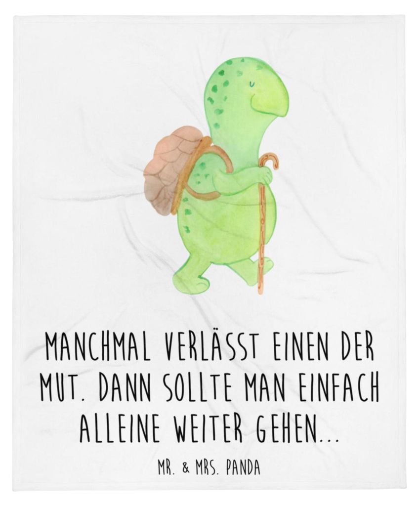 Mr. & Mrs. Panda Sofaüberwurf Schildkröte Wanderer - Weiß - Geschenk, Bettdecke, Tagesdecke, Plaid, Motivation, Kuscheldecke, Rucksack, Schildkr...