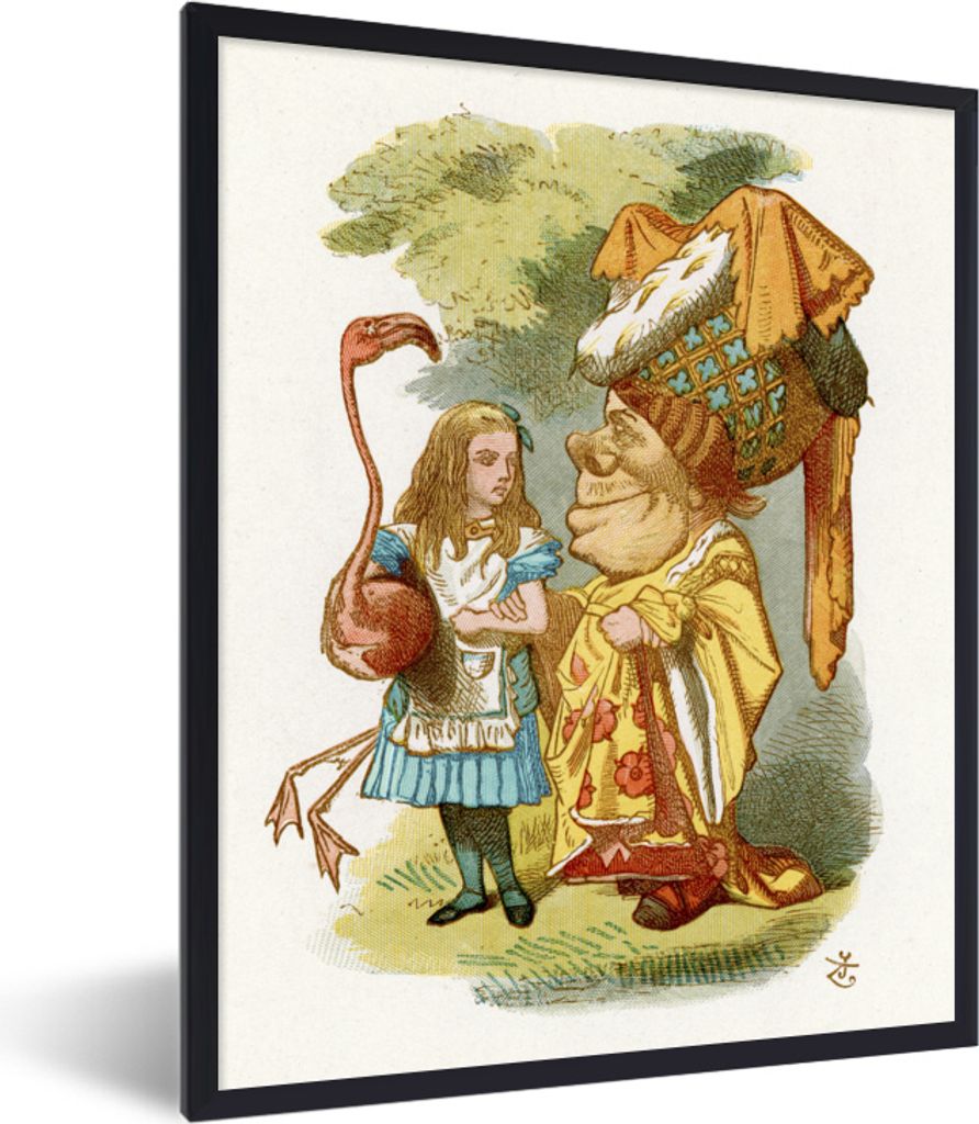 MuchoWow MuchoWow Gerahmtes Poster Vintage-Illustration Alice und der Flamingo 60x80 cm - Poster mit zchwarzem Bilderrahmen - Premium - Wanddek...