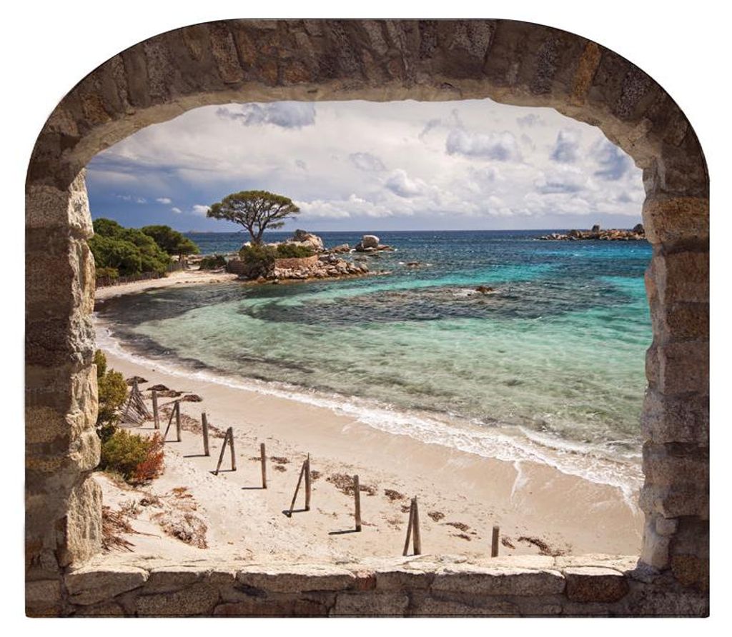 Ambiance Sticker, selbstklebend, 3D-Effekt, Wanddekoration, Trompe l'oeil von Korsika, für Schlafzimmer und Wohnzimmer – H 35 x B 40 cm