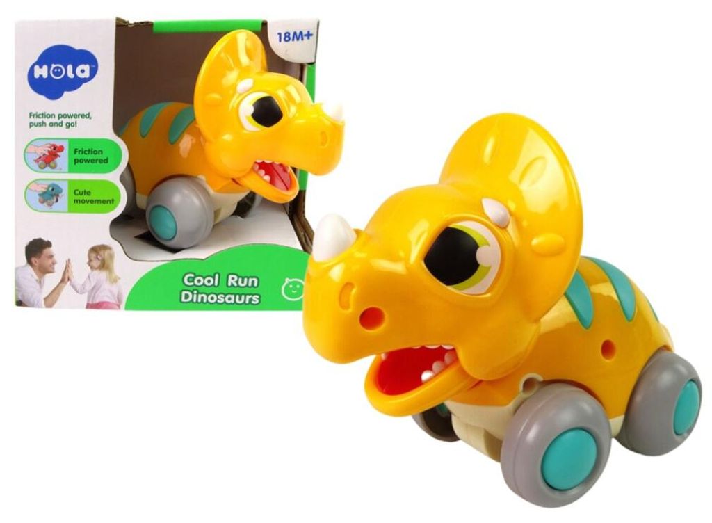 Leantoys Dinosaurier auf Rädern, gelbe Triceratops-Figur