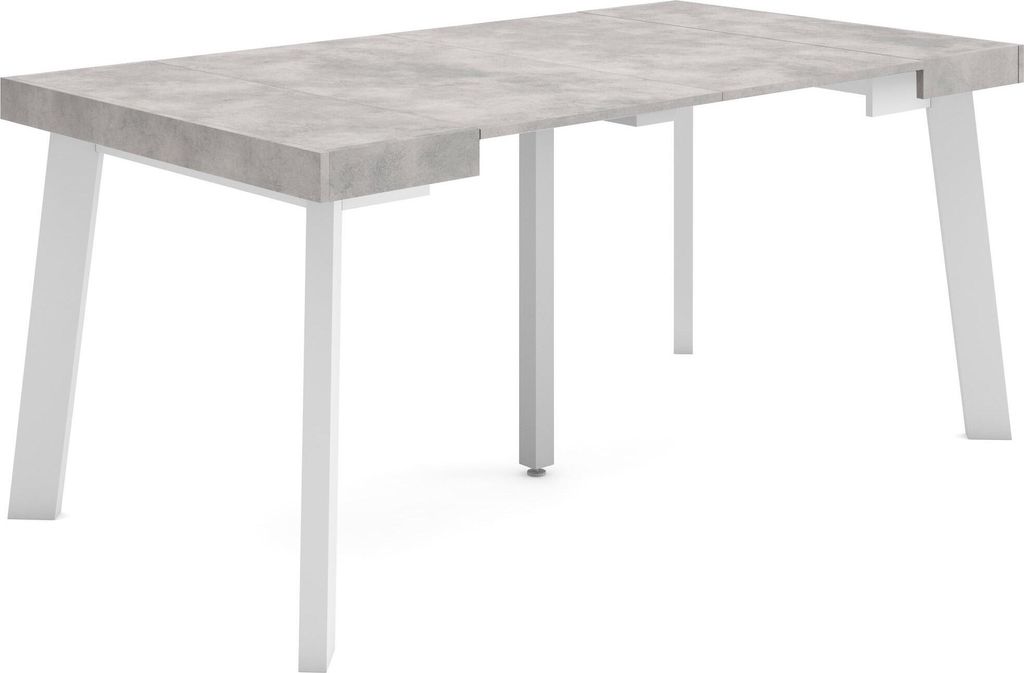 Ausziehbarertisch, 160x90x73cm, Für 8 Gäste, Hölzerne Beine, Zementgrau