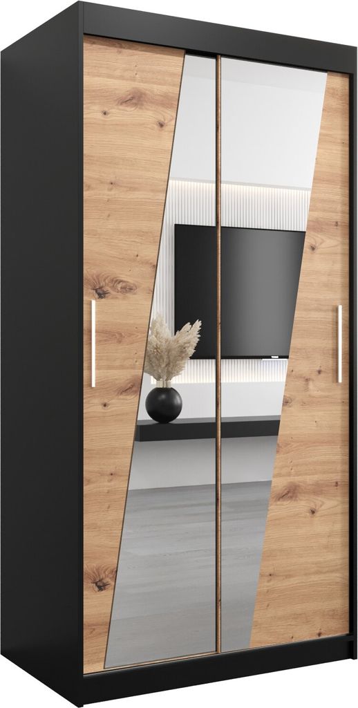 Kleiderschrank, Schiebetürenschrank Schlafzimmer, Schrank mit Spiegel RHOMB 100 cm