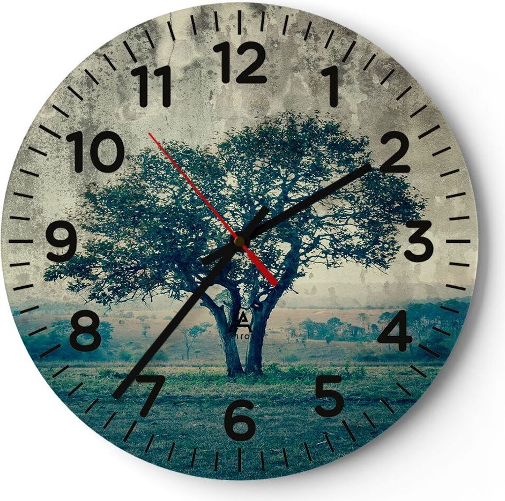 Wanduhr - Rund - Glasuhr - Baum Natur Feld - 30x30cm - Produktbild 