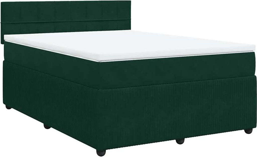 vidaXL Boxspringbett mit Matratze Dunkelgrün 140x190 cm Samt