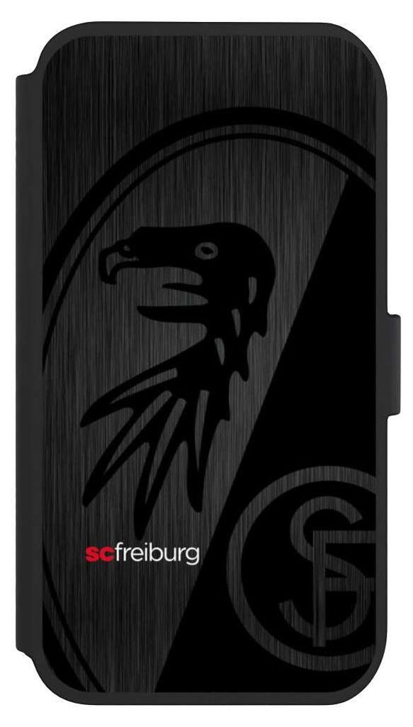 NIVOCASE Klapphülle für Apple iPhone 11 Handyhülle aus Kunst Leder NIVOflip schwarz Metallic Look Offizielles Lizenzprodukt SC Freiburg