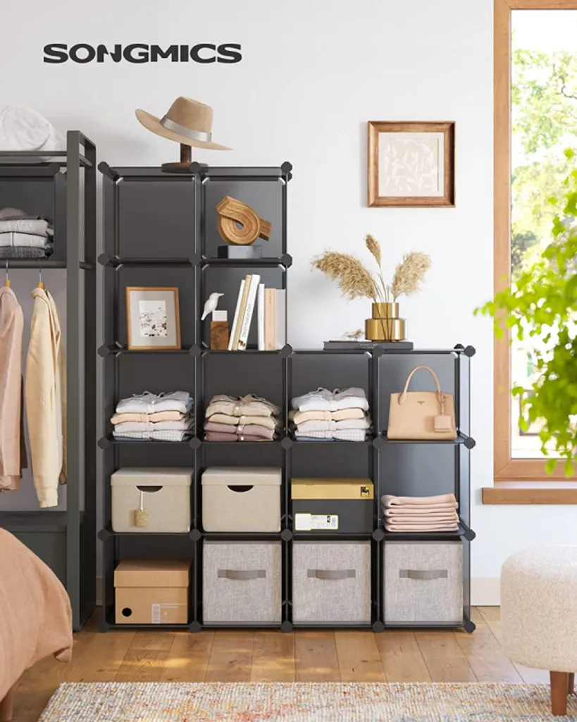 Étagère de Rangement à 15 Cubes Modulable Meuble d'Appoint Gris 123 cm