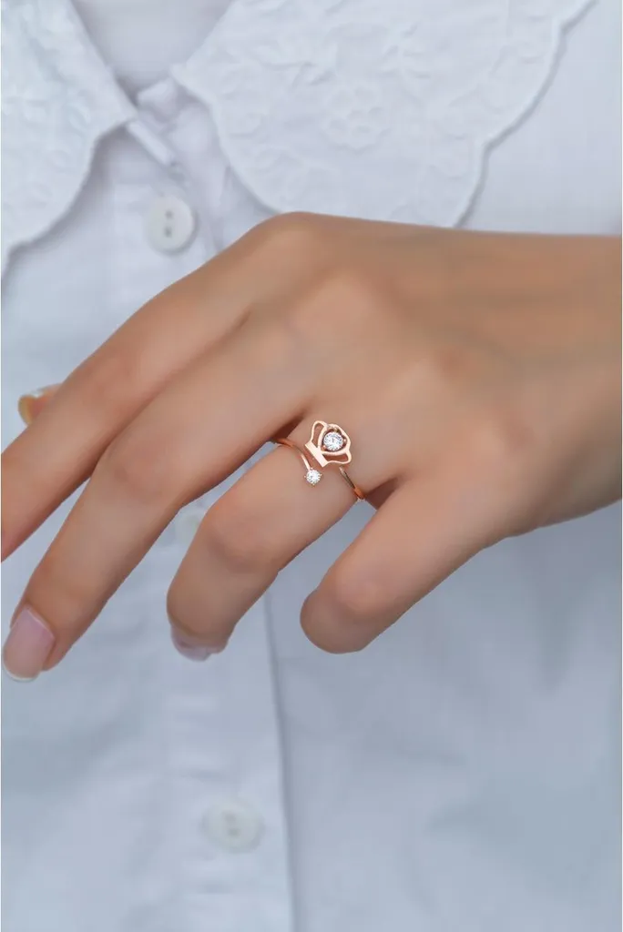 Bague Ajustable Couronne Argent et Or Rose - Zircone Éclatant de Luxe