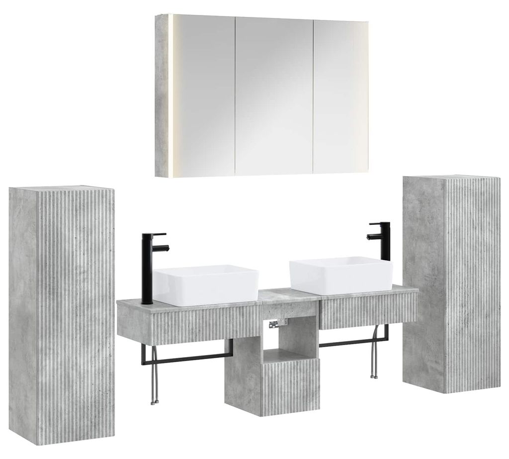 vidaXL Badezimmermöbel-Set 6 pcs Betongrau Ingenieurholz und Glas