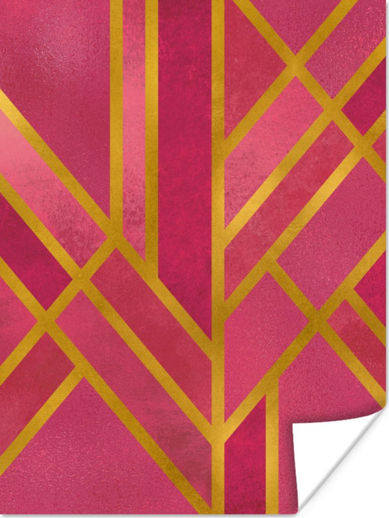 MuchoWow Poster Gold - Luxus - Geometrisch 60x80 cm - Schlafzimmer Dekoration