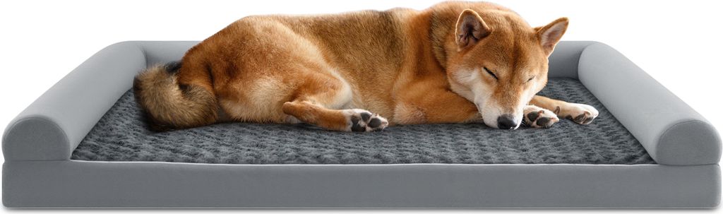 COSTWAY XXL Orthopädisches Hundebett groß, Hundesofa mit Hundekissen, Abnehmbarer waschbarer Bezug, erhöhte Ränder, Hundecouch, Grau