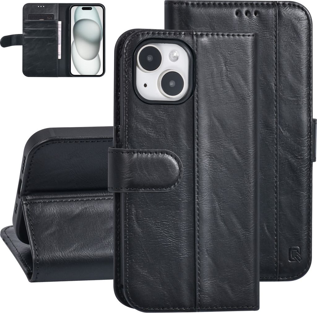 UNIQ Accessory iPhone 15 Book type case - Card holder for 3 cards - Magnetic closure - Black