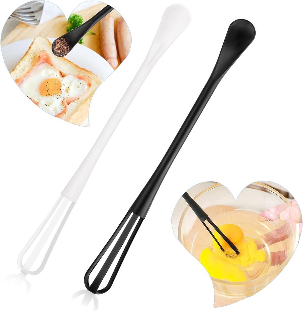 Tragbare Mini Schneebesen - Multifunktionaler Küchenbesen mit Mini Löffel - 2-in-1 Schneebesen - Gewürzlöffel - Rührlöffel - Geeignet zum Mis...