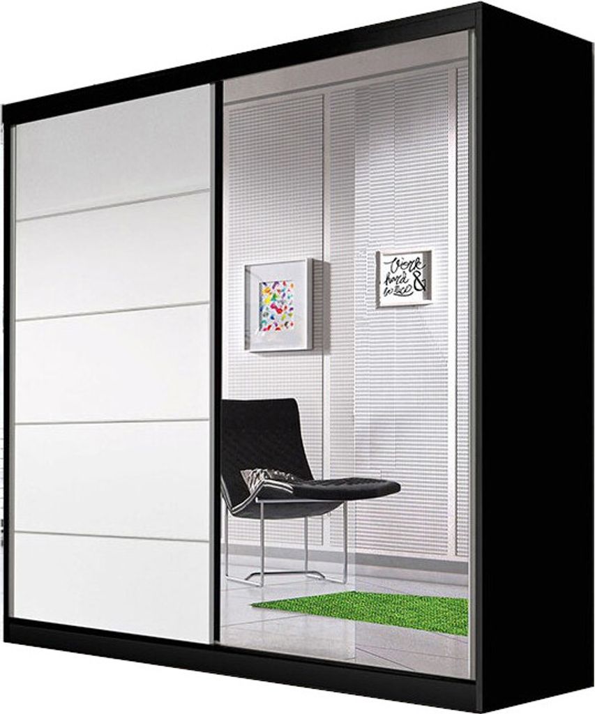 MOEBLO Kleiderschrank TESS 03 – Schwebetürenschrank 2-türig Schrank Garderobe Schiebtüren Schlafzimmer mit Spiegel, Kleiderstange und Regale (...