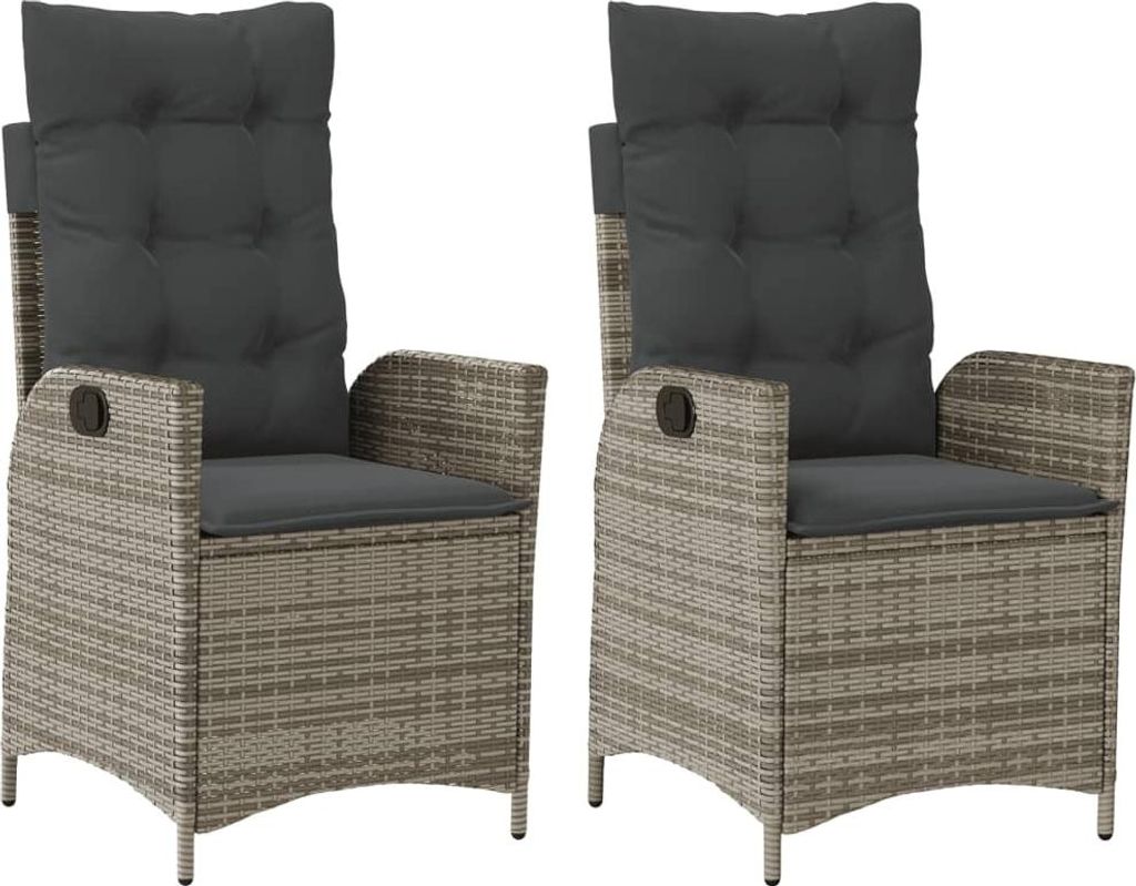 vidaXL Gartensessel mit Kissen 2 Stk. Verstellbar Grau Poly Rattan