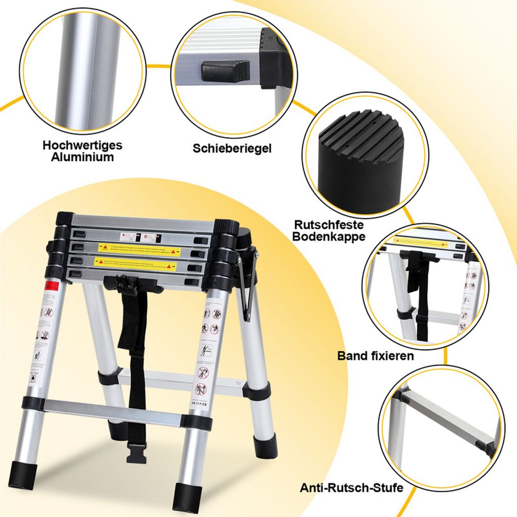 Yakimz Teleskopický rebrík Skladací rebrík Stabilný Obrázok produktu 6