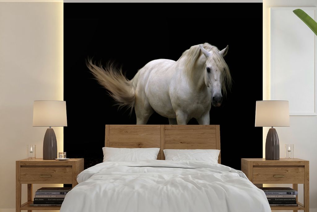 MuchoWow Fototapete für Wohnzimmer oder Schlafzimmer Wandtapete Vinyl Motivtapete Pferde - Nutztiere - Schwarz - 240x240 cm - Schlafzimmer-Tapete