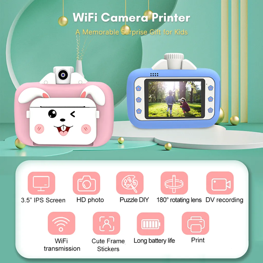Appareil Photo Impression Thermique Enfant avec Objectif Rotatif 4K