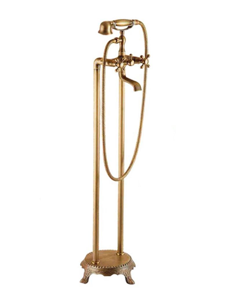BADEWANNENARMATUR, stehend, Retro-Stil, gebürstetes Messing
