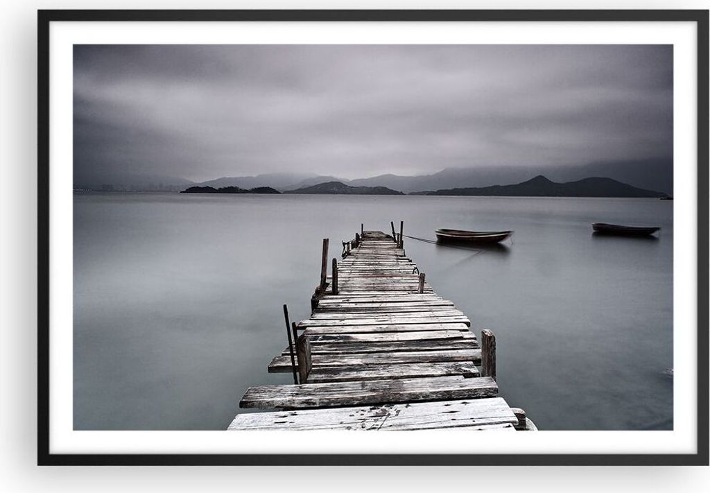Gerahmtes Poster - Schwarzer Rahmen - Brücke See - 91,5x61 cm - Wand Bild - Wanddeko - Wandbilder - Kunstposter - Wandposter - Bilderrahmen - Bild...