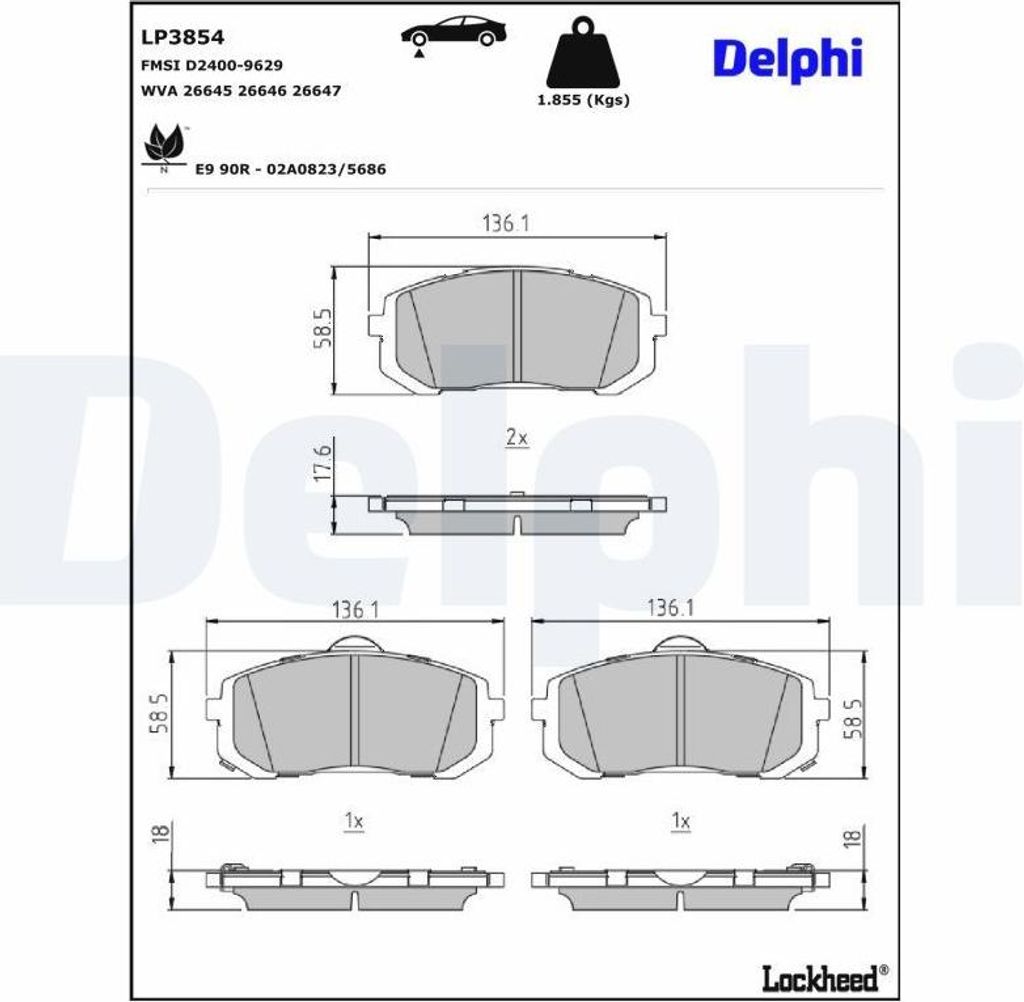 DELPHI Bremsbeläge Satz Vorne Bremsklötze für HYUNDAI ELANTRA Stufenheck LP3854