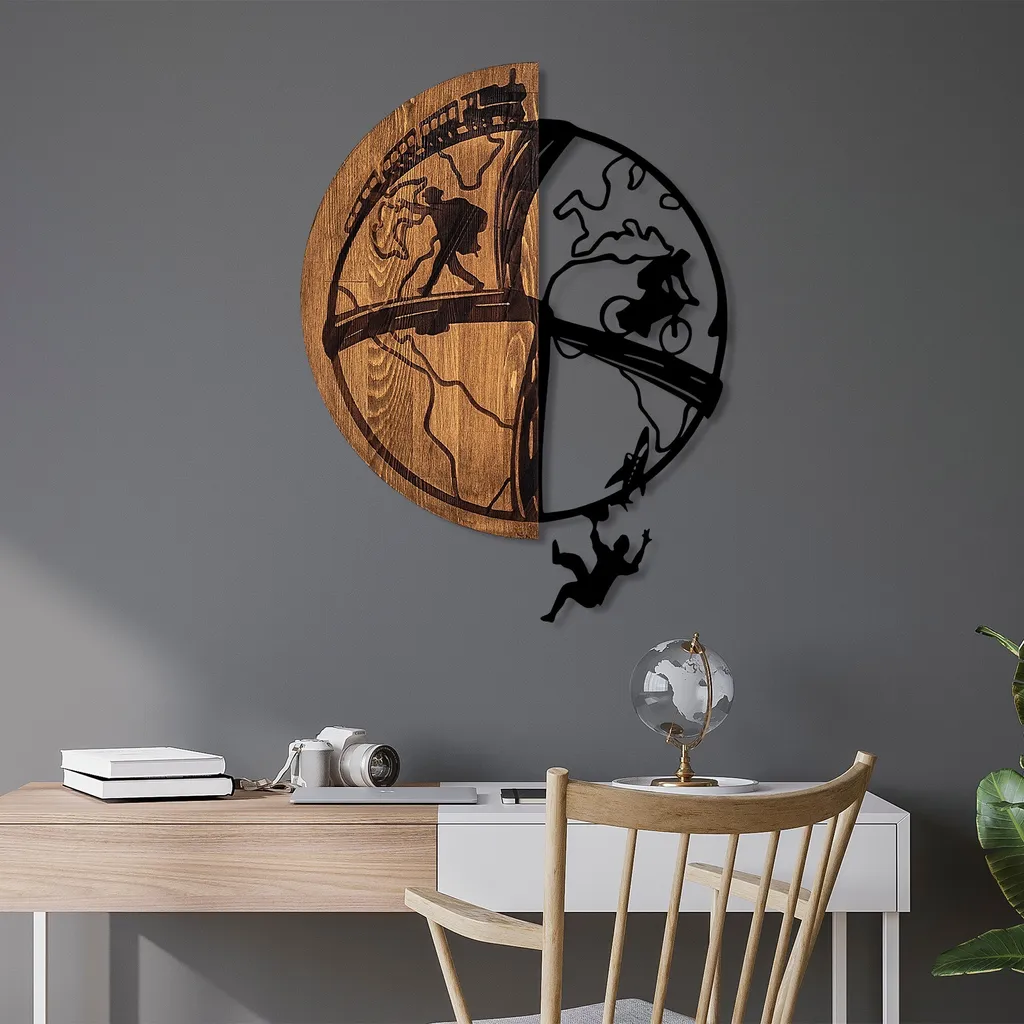 Wallity Globetrotting Mappa in Noce e Metallo - Decorazione Parete 50x66