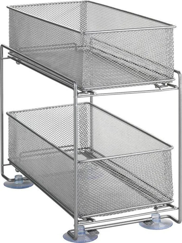 Rangement sous évier coulissant en métal argent pour cuisine et placard