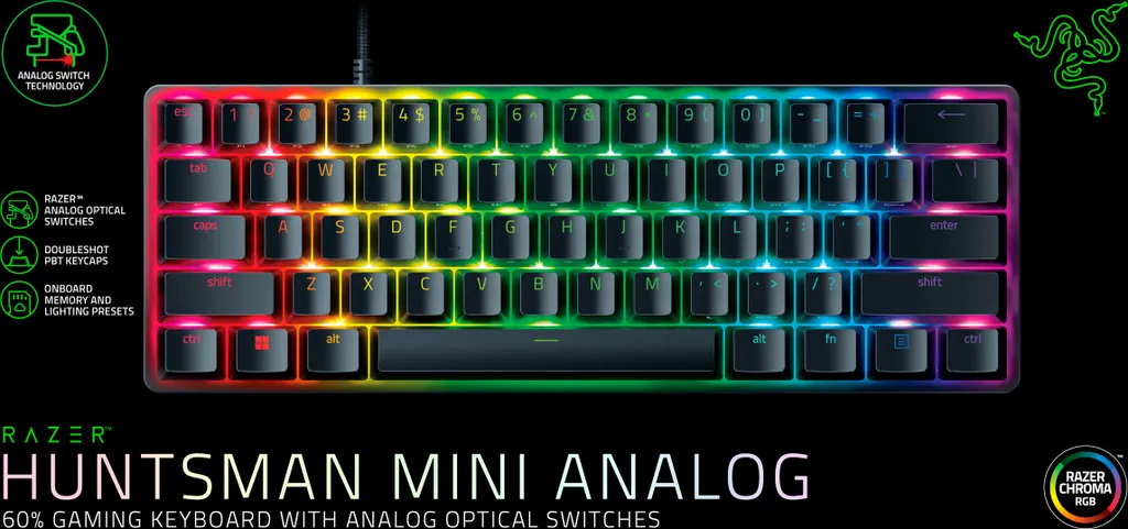 Razer Huntsman Mini Analog : Switchs Optiques et Format 60% Noir - 11