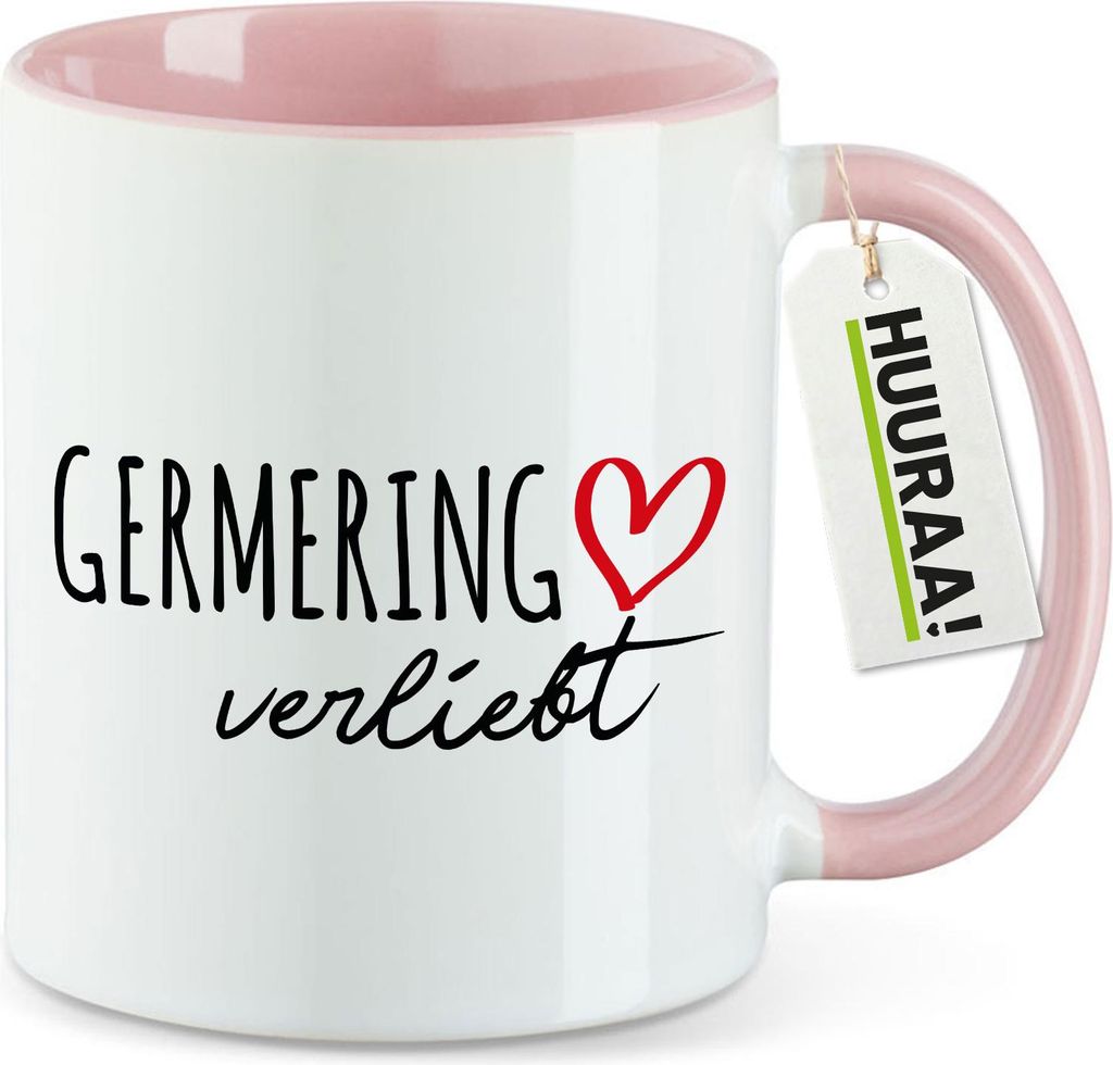 Huuraa Kaffeetasse Germering verliebt 330ml Rosa Keramik Kaffeebecher Geschenkidee