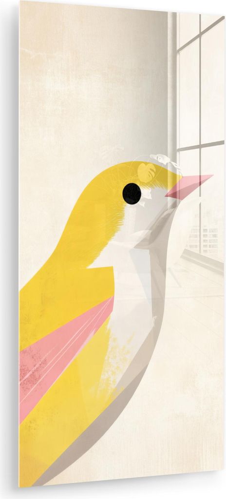 MuchoWow Glasbilder - Bilder auf Wandbild - Foto auf Glas Vogel - Minimalistisch - Gelb 40x80 cm Wanddekoration aus Glas - Acrylglasbild - Acrylbil...