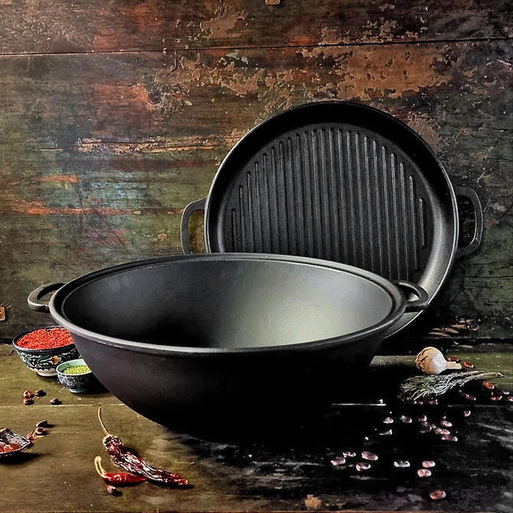 Kazan Gusseisen 12 Liter usbekischer Kasan mit Grilldeckel