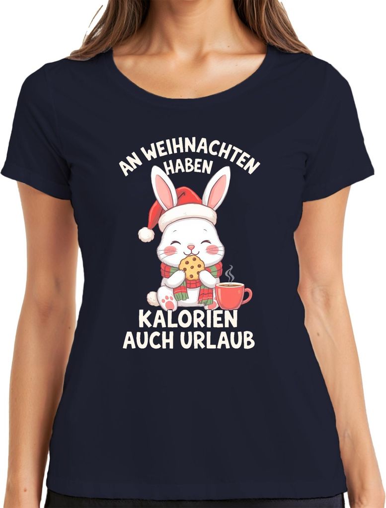 Weihnachten Kalorien Urlaub Hase Keks niedlich Geschenk Damen T-Shirt, Navy, M