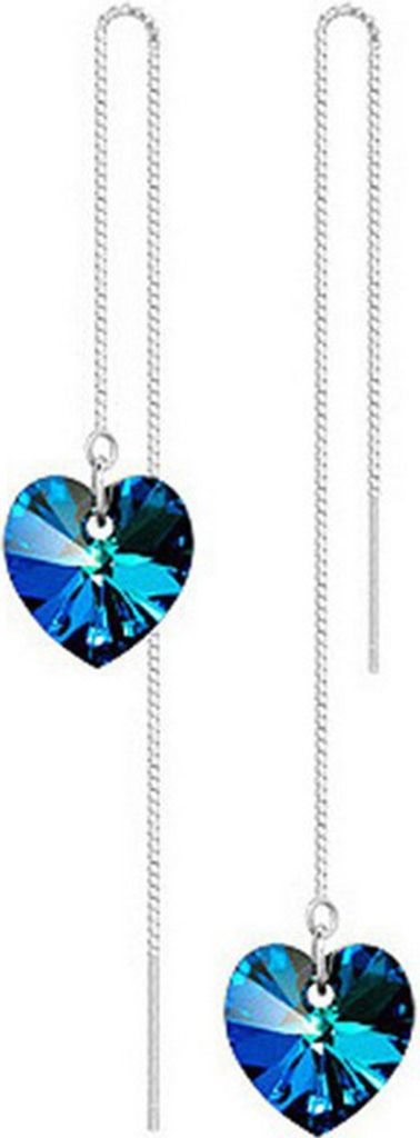 Frauen Herz Form Strass Lange Lineare Kette Baumeln Einfädler Ohrringe Schmuck-Blau