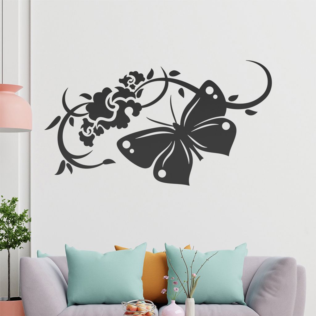 Großer Falter Ranke Wandtattoo in 6 Größen - Wandaufkleber Wall Sticker - Dekoration, Küche, Wohnzimmer, Schlafzimmer, Badezimmer