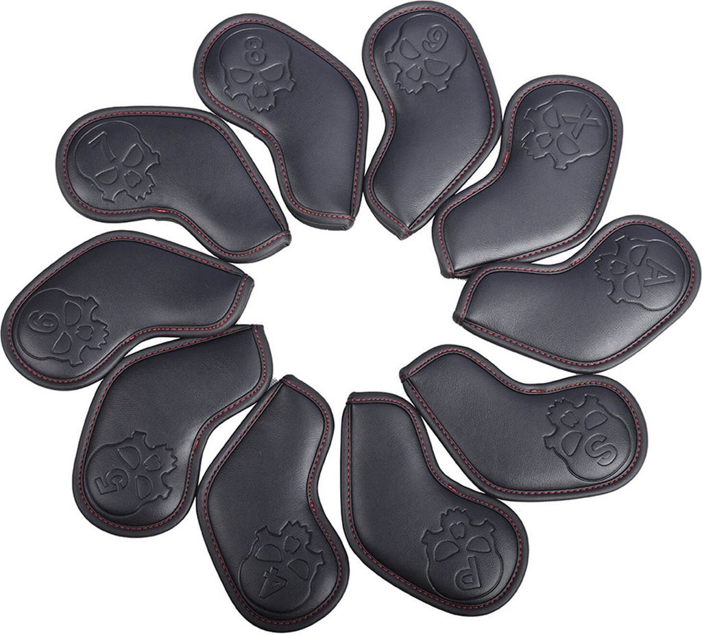 10 Stück Golfschlägerhauben mit Zahlen und Buchstaben, Totenkopf, wasserdicht, Kunstleder, Golfschlägerkopfschutz, Golfzubehör