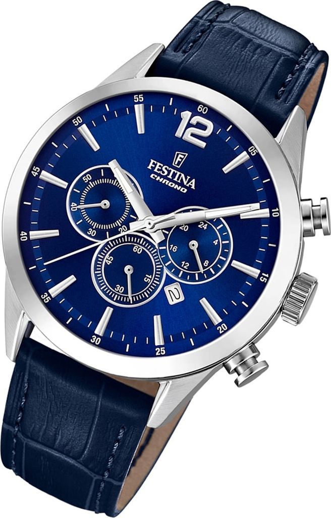 Festina Herren Uhr Fashion Leder Armbanduhr dunkelblau UF20542/2