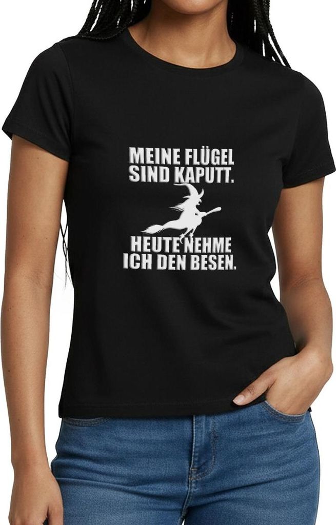 Spreadshirt Hexe Mit Besen Lustiger Spruch Halloween Frauen T-Shirt, M, Schwarz