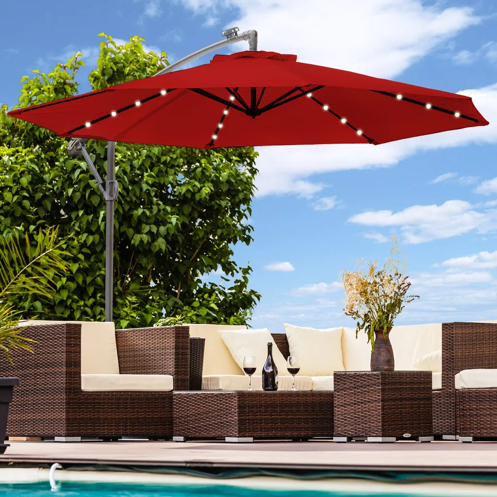 Ombrellone a Sbalzo 300cm LED Rosso - Design Esclusivo da Esterno