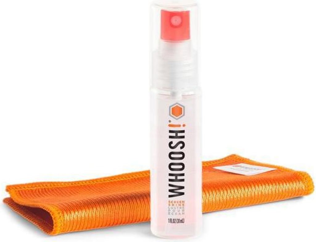 A bottle of cleaning spray and a microfiber cloth.