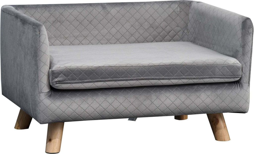 PawHut Hundesofa mit Holzbeinen Hundebett Haustiersofa Hundematte für kleine Hunde bis zu 8 kg Samt-Touch Grau 64 x 45 x 36 cm